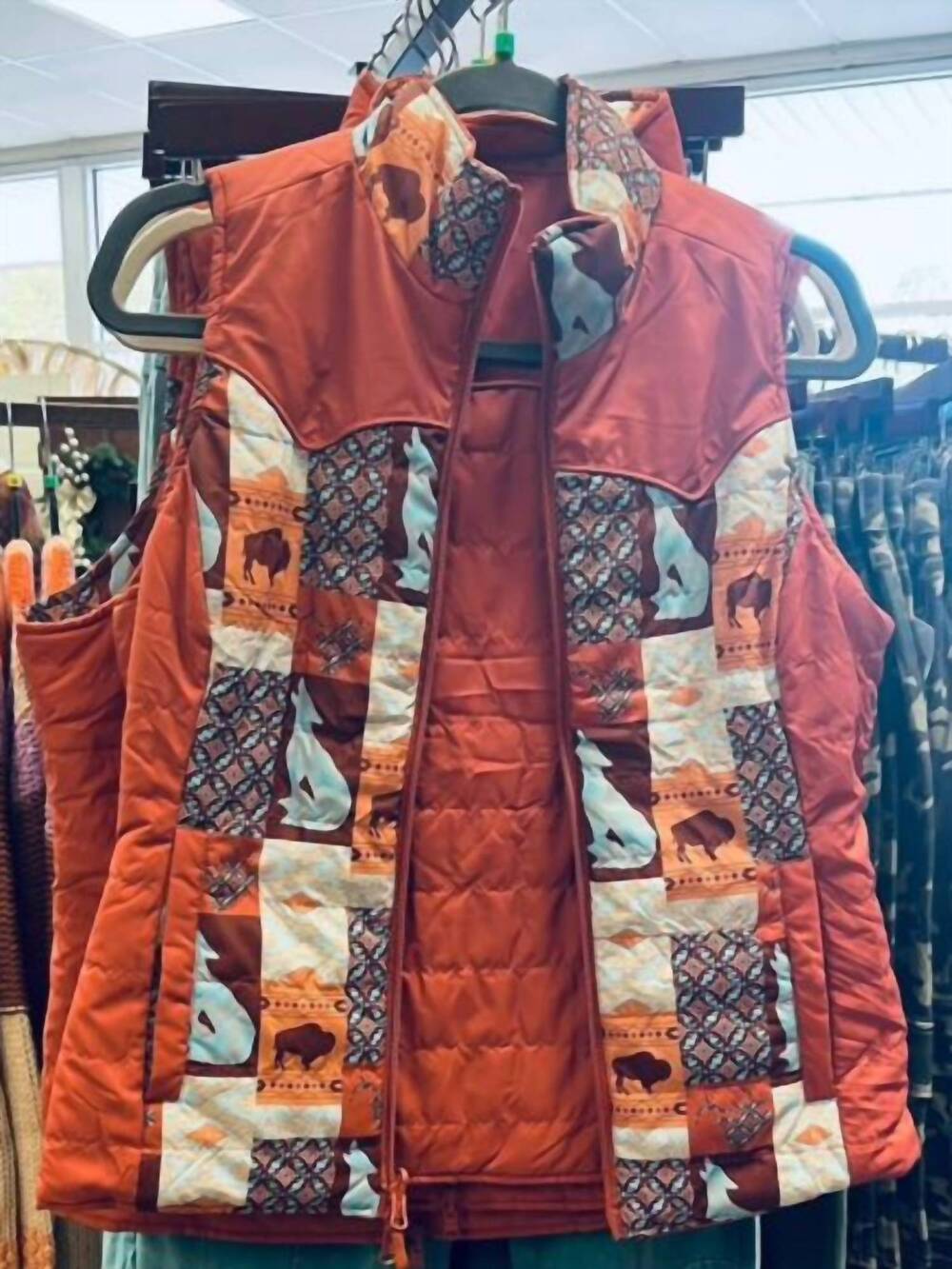 NEW PANHANDLE women's slim reversible aztec vest in brown multi